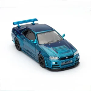 Skyline GT-R R34 CLDC Magazine Edition,1:64 Scale (Chrome Blue)