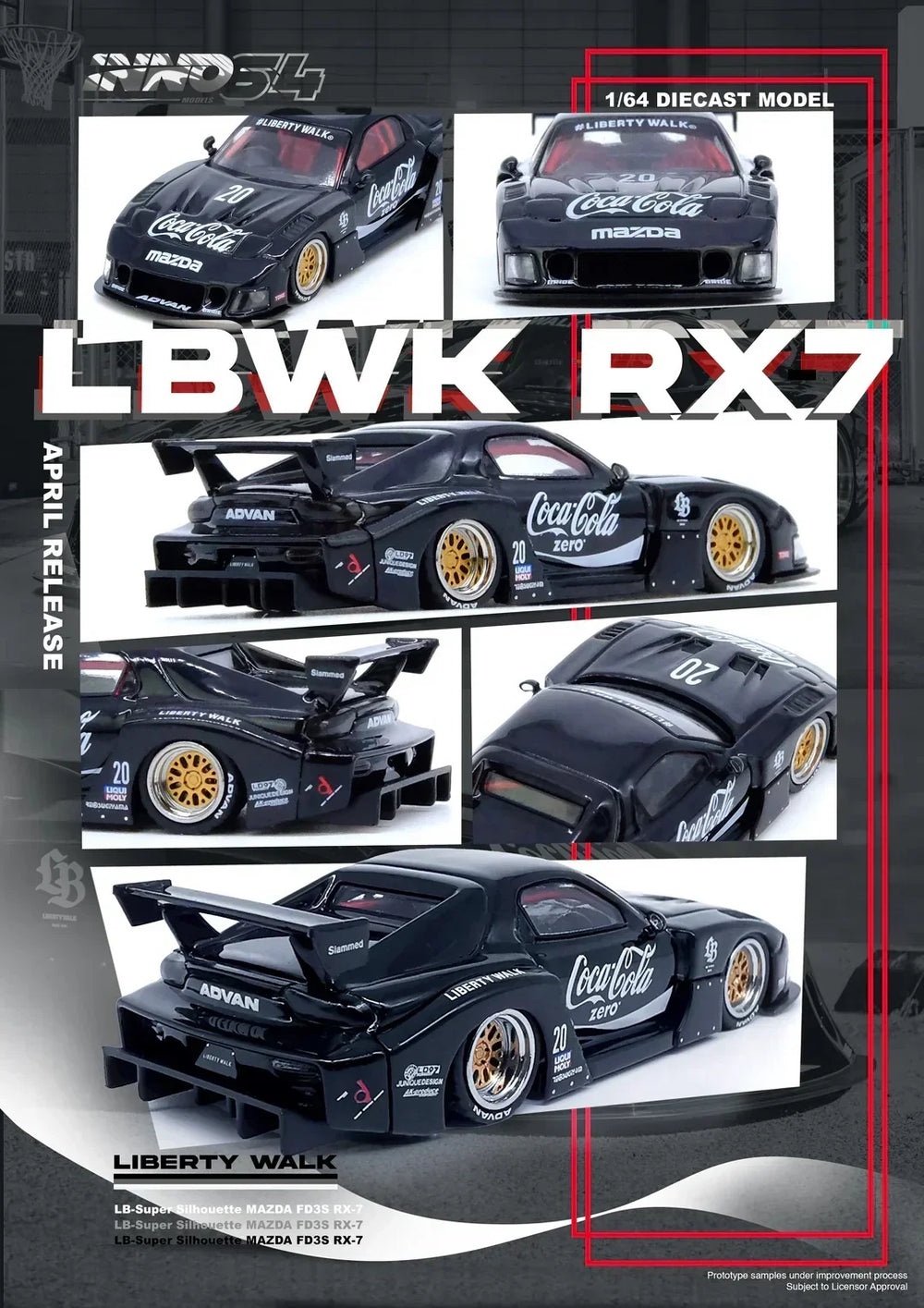 Mazda RX7 ( FD3S) LB-Super Silhouette,1:64 Scale (Black) - Image 2
