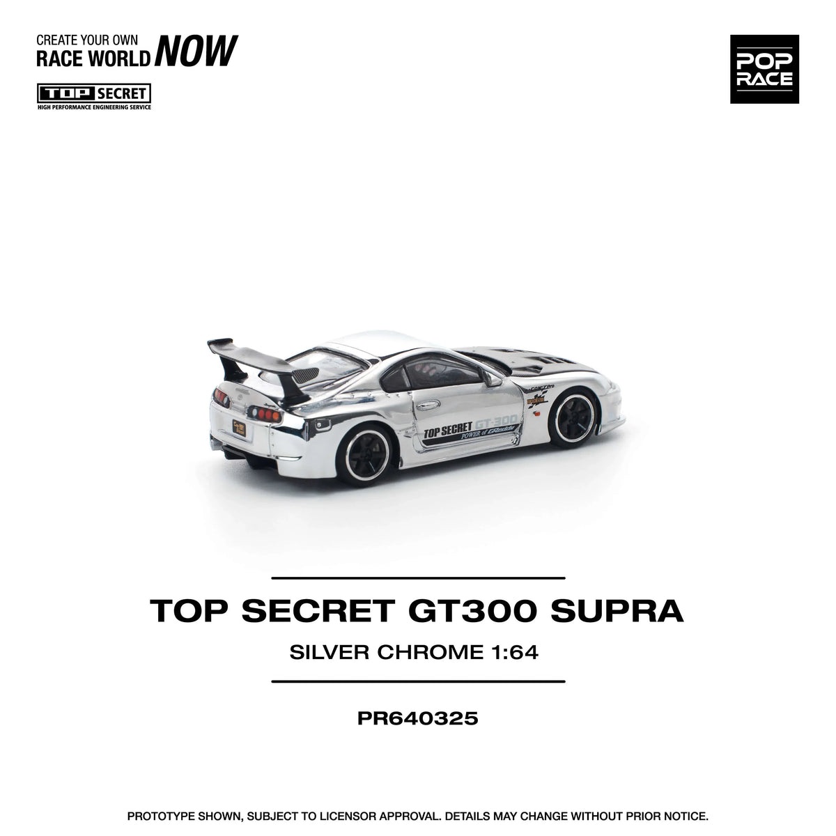 Top Secret GT300 Supra Silver Chrome, 1:64 Scale (Silver) - Image 3