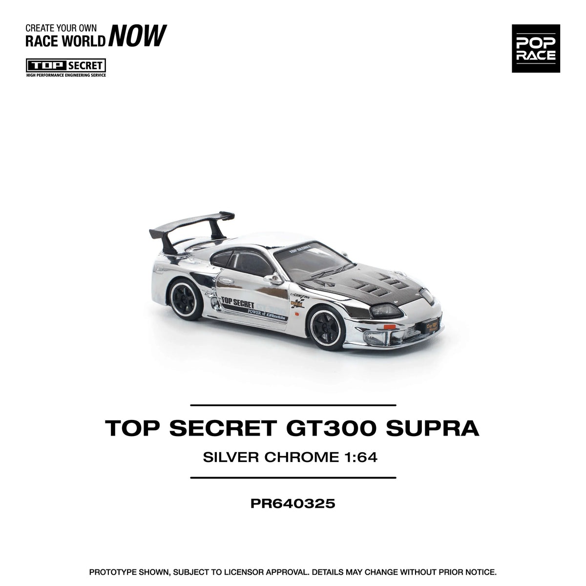 Top Secret GT300 Supra Silver Chrome, 1:64 Scale (Silver) - Image 4