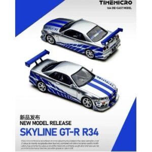 Nissan Skyline GT-R R34 FNF, 1:64
Scale (Silver/Blue)